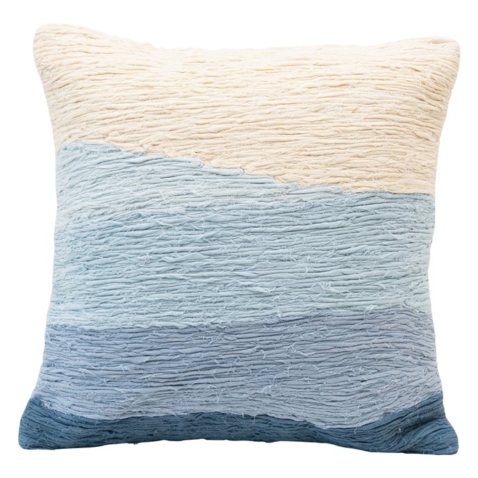 Cotton Appliqued Pillow with Wave, Blue Ombre Thumbnail