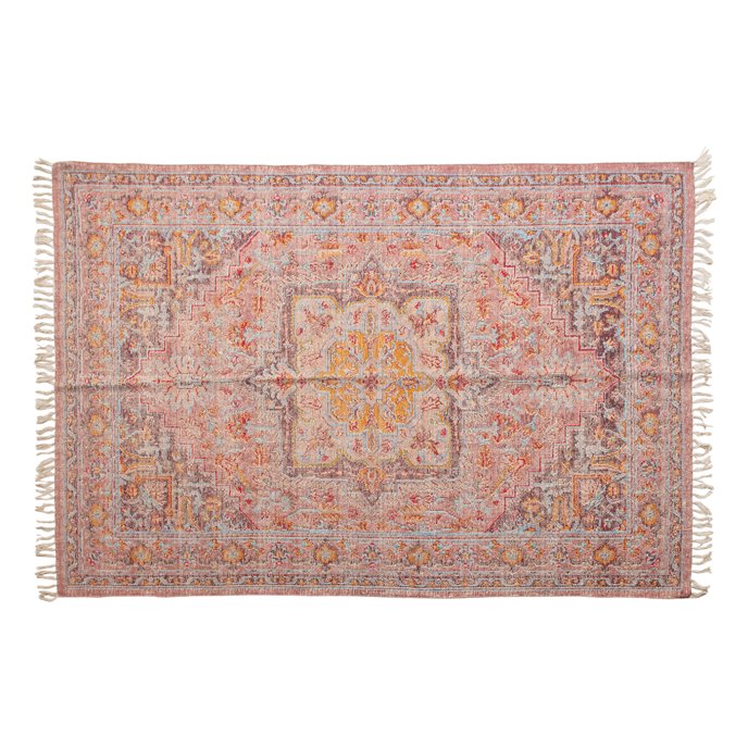 Woven Cotton Distressed Print Rug, Multi Color Thumbnail