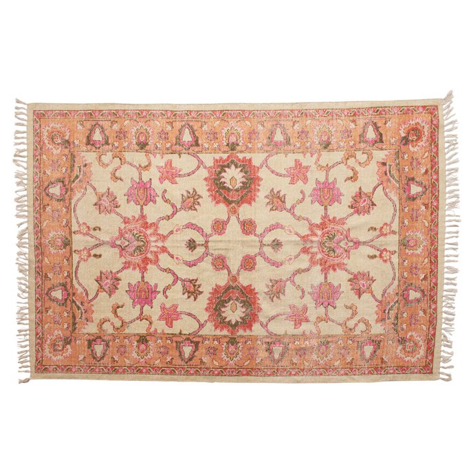 Woven Cotton Distressed Print Rug, Multi Color Thumbnail