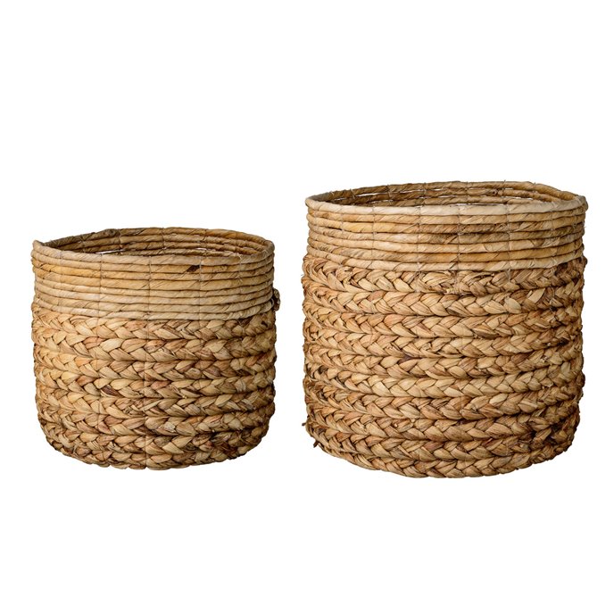 Beige Water Hyacinth and Banana Leaf Baskets (Set of 2 Sizes) Thumbnail