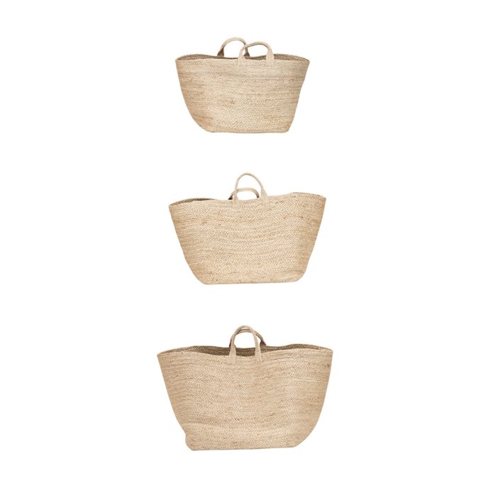 Hand-Woven Jute Baskets with Handles, Natural, Set of 3 Thumbnail