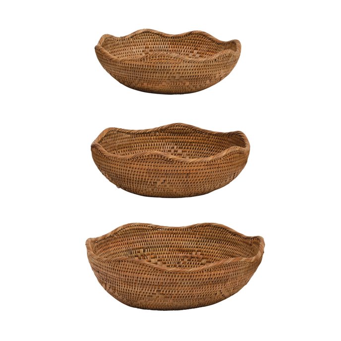 Decorative Hand-Woven Rattan Bowls, Set of 3 Thumbnail