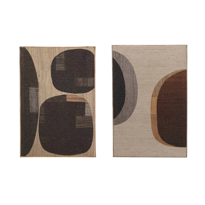 Mango Wood Framed Fabric Wall Decor with Abstract Print, Black & Beige, 2 Styles Thumbnail