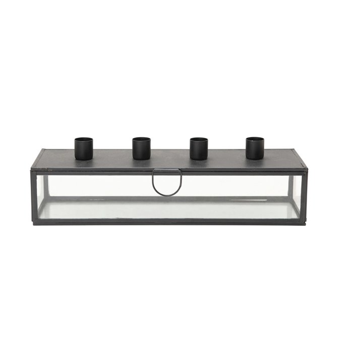 Metal & Glass Display Case with Taper Holder Lid, Black (Holds 4 Tapers) Thumbnail