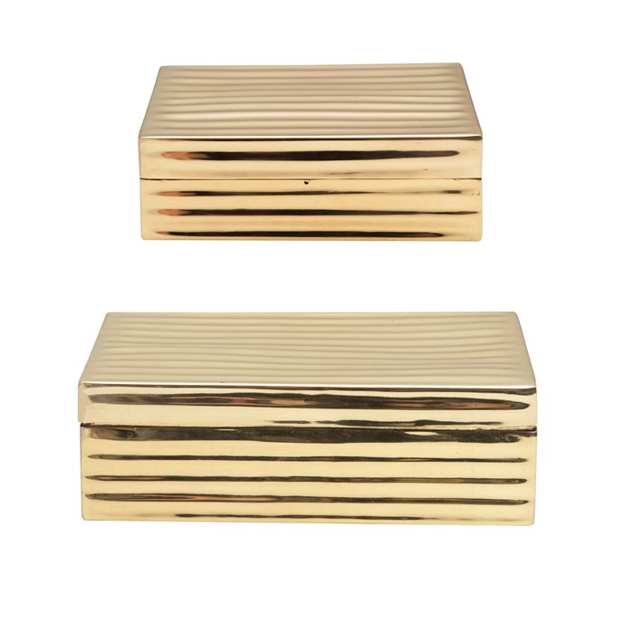 Embossed Stainless Steel Boxes, Brass Finish, Set of 2 Thumbnail