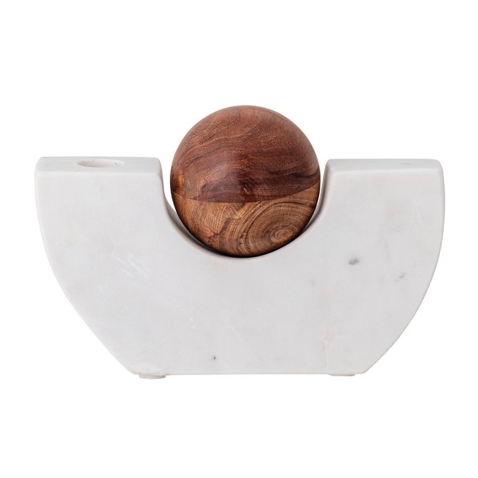 White Marble Taper Holder with Wood Ball Thumbnail