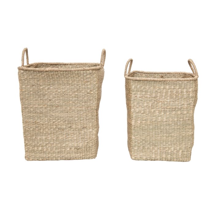 Hand-Woven Seagrass Baskets with Handles, Natural, Set of 2 Thumbnail