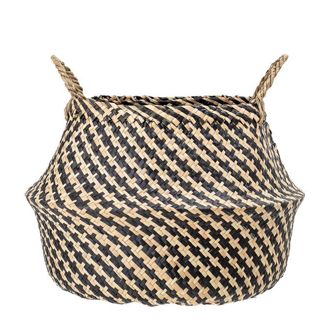 Black & Beige Woven Seagrass Basket with Handles Thumbnail
