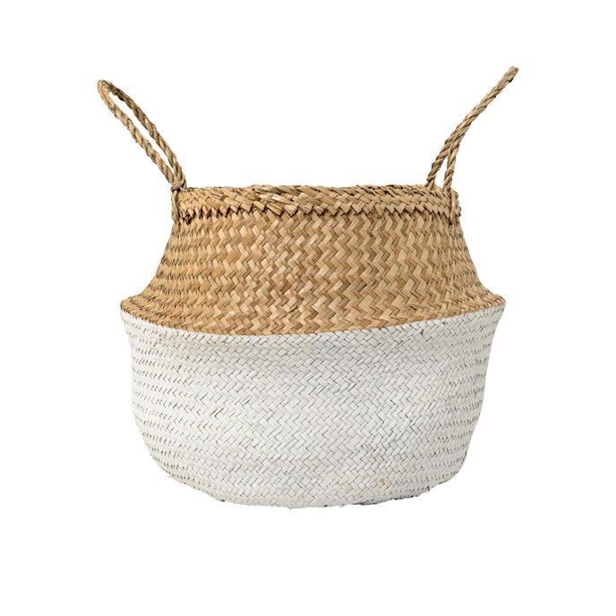 Beige & White Seagrass Folding Basket with Handles Thumbnail
