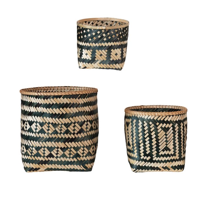 Bamboo Baskets with Pattern, Natural & Black, Set of 3 Thumbnail