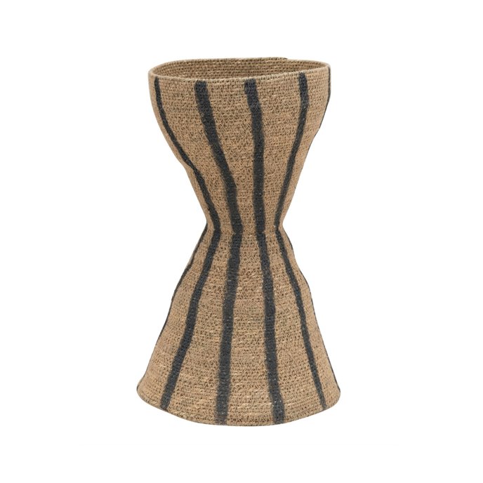 Hand-Woven Seagrass Hour Glass Shape Vase with Stripes, Natural & Black Thumbnail