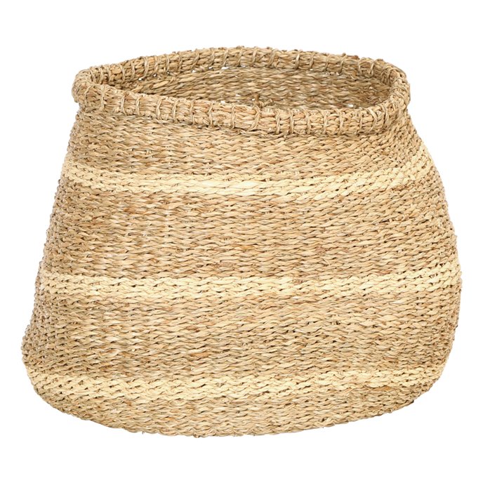 15"R Handwoven Seagrass Basket with Stripes Thumbnail