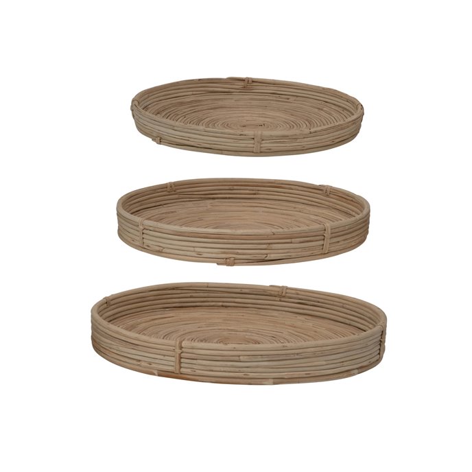 Natural Hand-Woven Cane Trays, Set of 3 Thumbnail