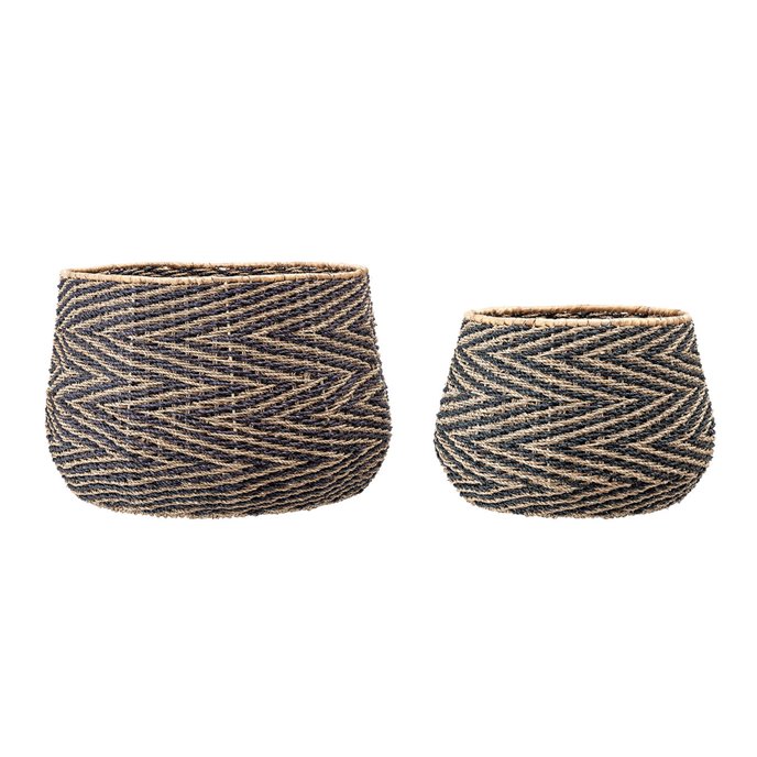 Handwoven Black & Natural Chevron Patterned Seagrass Baskets (Set of 2 Sizes) Thumbnail