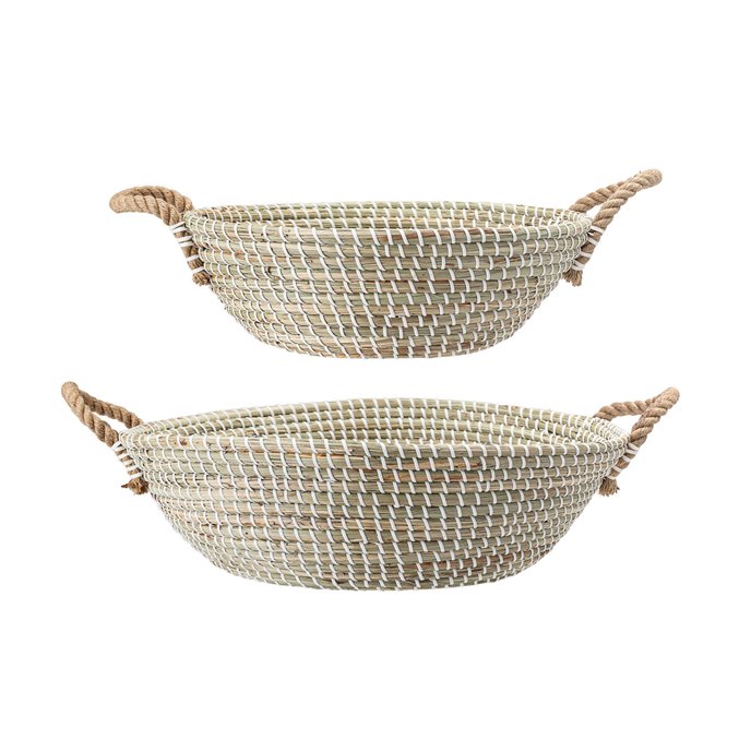 Handwoven White & Beige Seagrass Baskets with Rope Handles (Set of 2 Sizes) Thumbnail