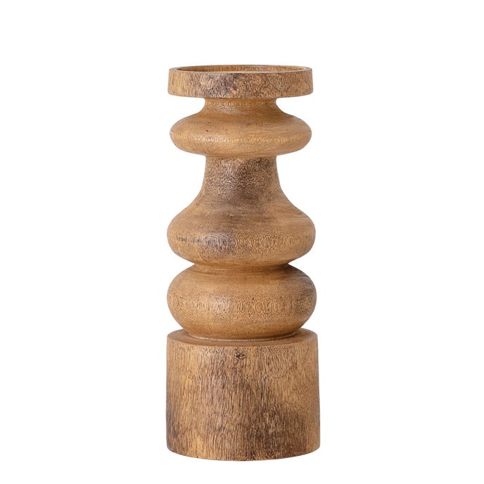 12"H Carved Mango Wood Candleholder (Holds 4" Pillar Candle) Thumbnail