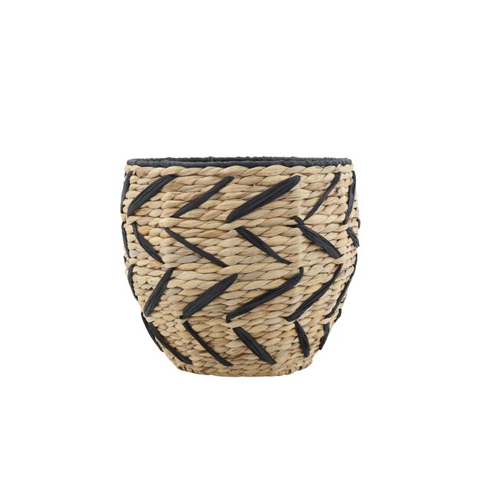 Woven Seagrass Basket with Black Design & Rim Thumbnail