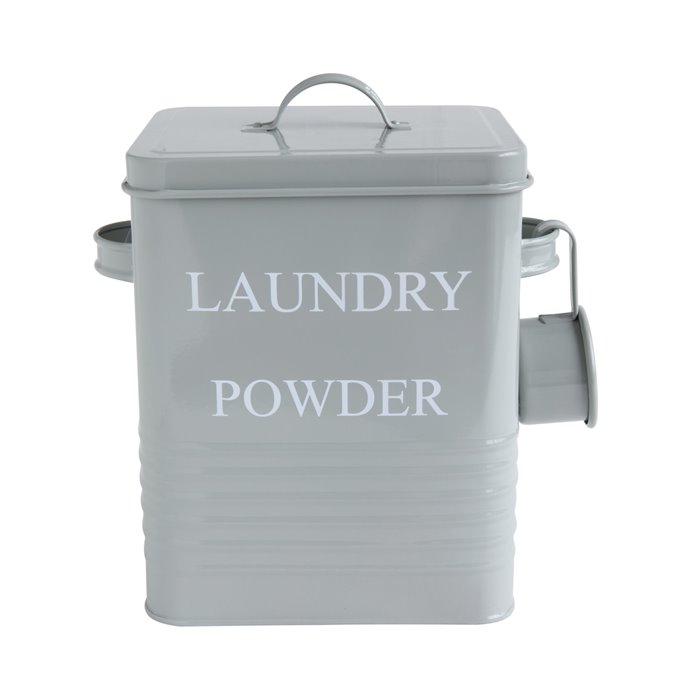 "Laundry Powder" 3 Piece Grey Metal Container with Lid & Scoop Thumbnail