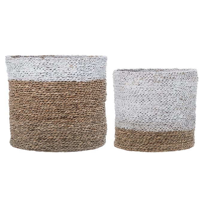 Round White & Brown Natural Seagrass Baskets (Set of 2 Sizes) Thumbnail