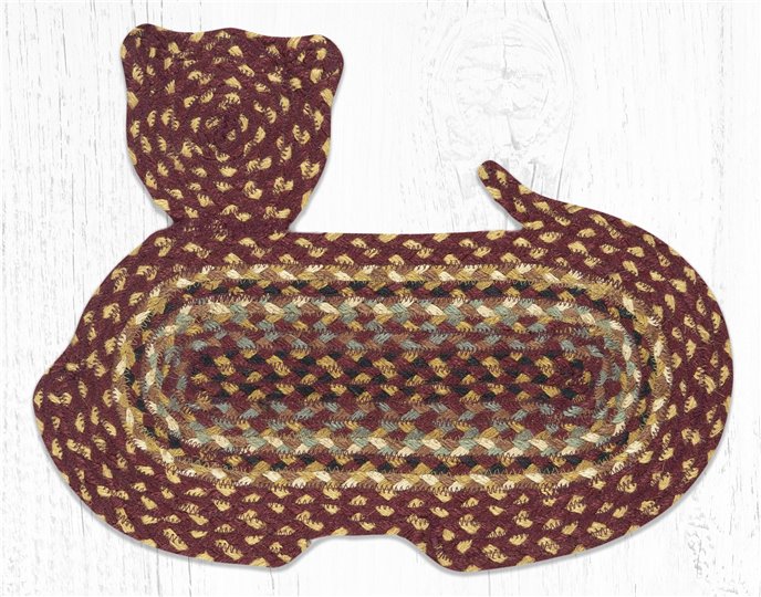 Burgundy/Gray/Cream Braided Cat Shaped Rug 14.5"x19.5" Thumbnail