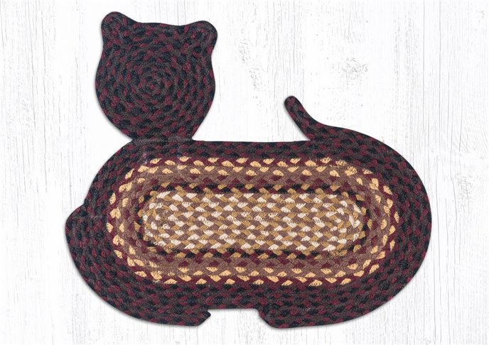 Black Cherry/Chocolate/Cream Braided Cat Shaped Rug 14.5"x19.5" Thumbnail