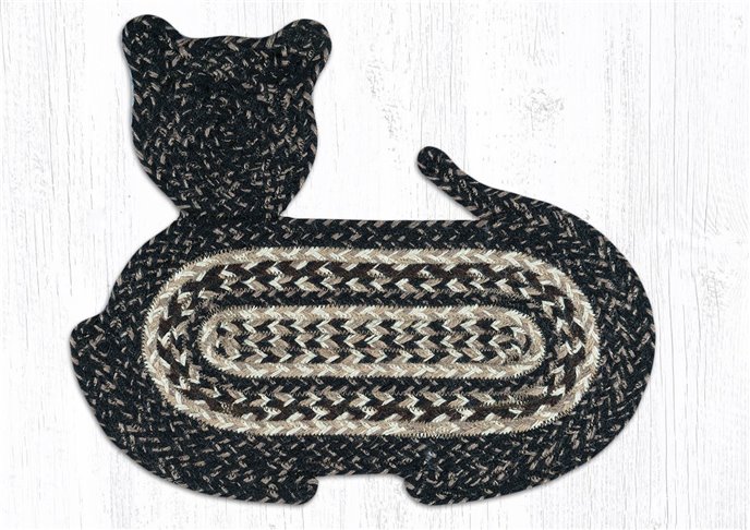 Black + Tan Braided Cat Shaped Rug 14.5"x19.5" Thumbnail