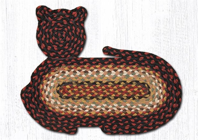Burgundy/Mustard/Ivory Braided Cat Shaped Rug 14.5"x19.5" Thumbnail