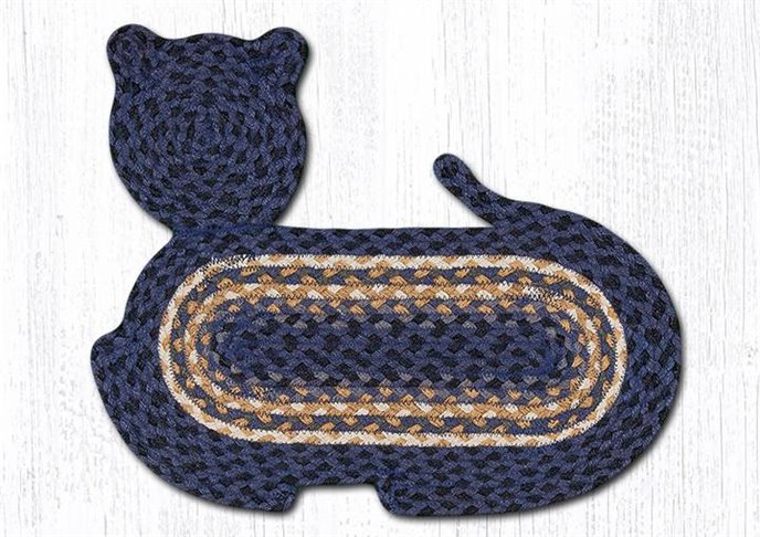 Light & Dark Blue/Mustard Braided Cat Shaped Rug 14.5"x19.5" Thumbnail