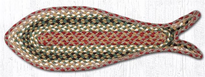 Olive/Burgundy/Gray Braided Fish Shaped Rug 9"x26" Thumbnail