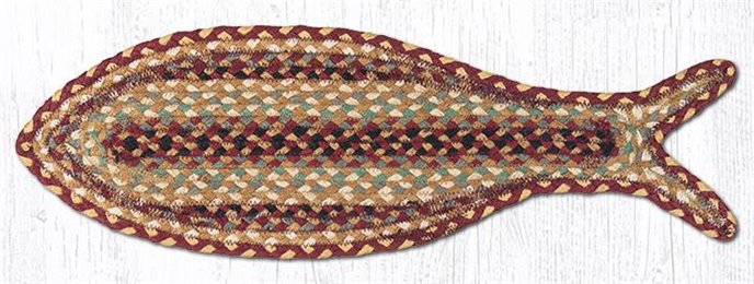 Burgundy/Gray/Cream Braided Fish Shaped Rug 9"x26" Thumbnail