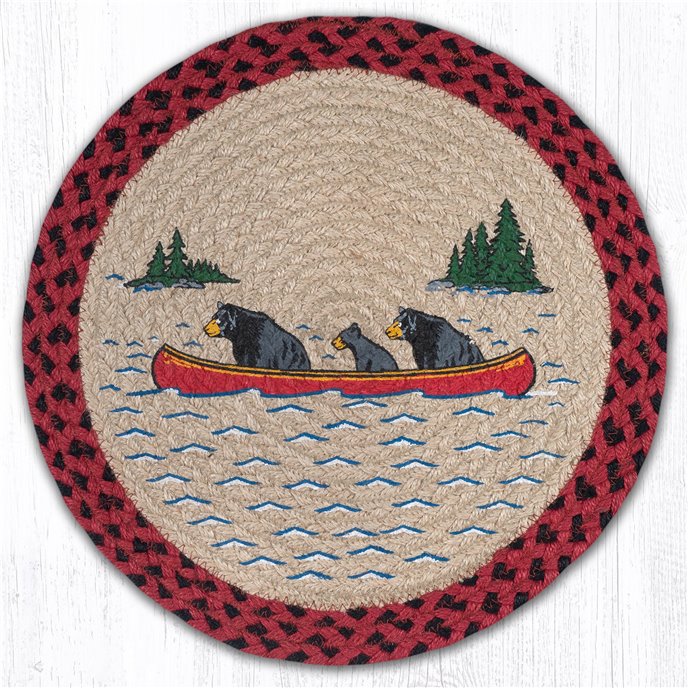 Bears in Canoe Printed Round Braided Placemat 15"x15" Thumbnail