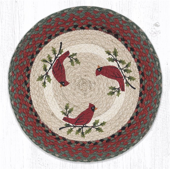 Holly Cardinal Printed Round Braided Placemat 15"x15" Thumbnail