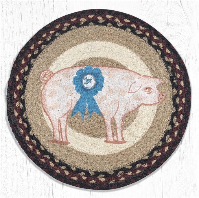 Farmhouse Pig Printed Round Braided Placemat 15"x15" Thumbnail