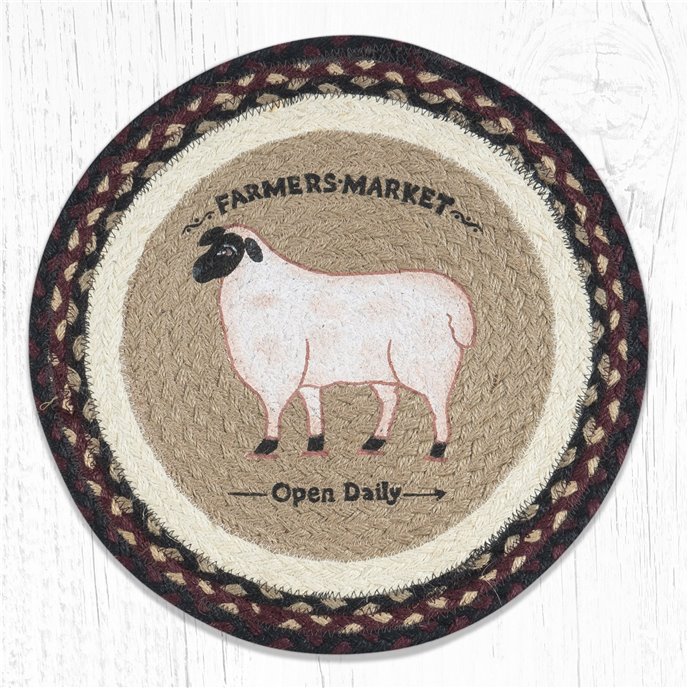 Farmhouse Sheep Printed Round Braided Placemat 15"x15" Thumbnail