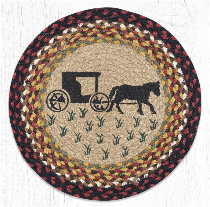 Amish Buggy Printed Round Braided Placemat 15"x15" Thumbnail