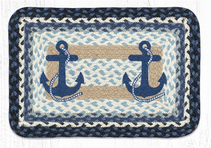 Navy Anchor Rectangular Printed Braided Placemat 13"x19" Thumbnail