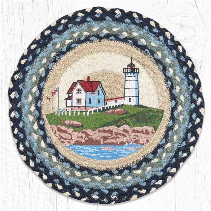 Nubble Lighthouse Printed Round Braided Placemat 15"x15" Thumbnail