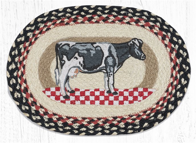 Cow on Checkerboard Oval Braided Placemat 13"x19" Thumbnail