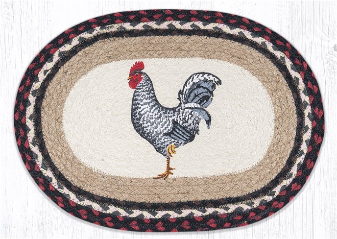 Black & White Rooster Oval Braided Placemat 13"x19" Thumbnail