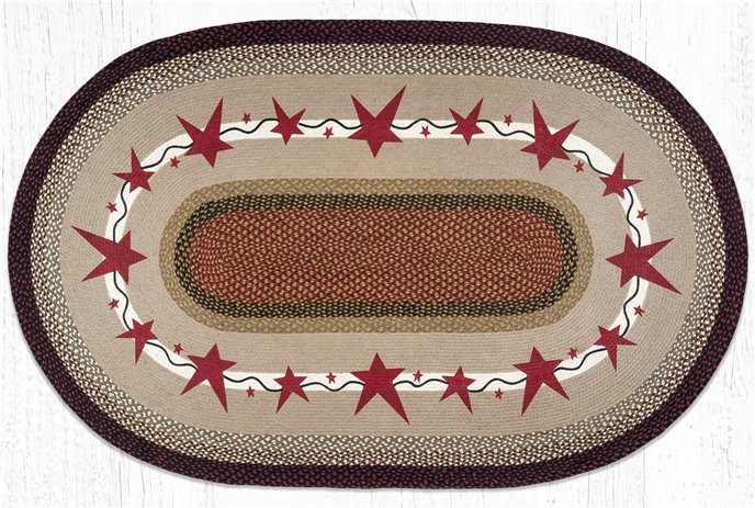 Primitive Stars Burgundy Oval Braided Rug 5'x8' Thumbnail