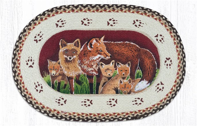 Fox Family Oval Braided Rug 20"x30" Thumbnail