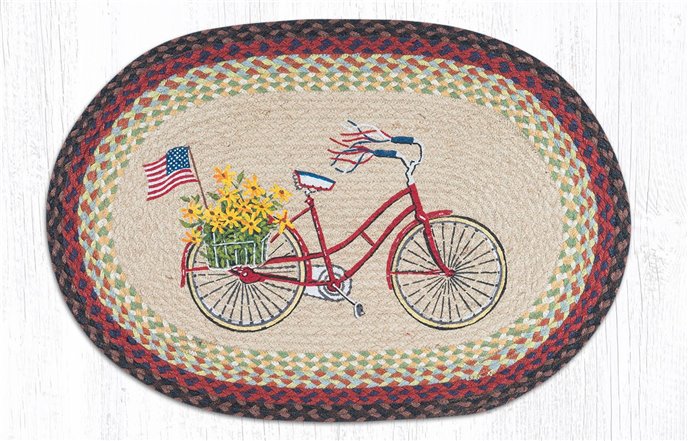 Bicycle with Flag Oval Braided Rug 20"x30" Thumbnail