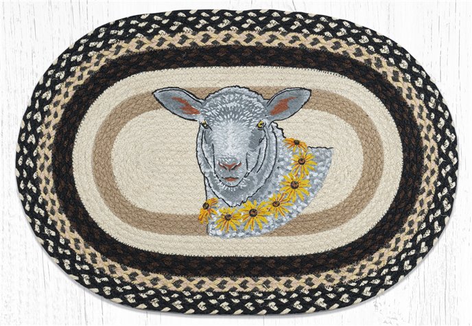 Flower Lamb Oval Braided Rug 20"x30" Thumbnail