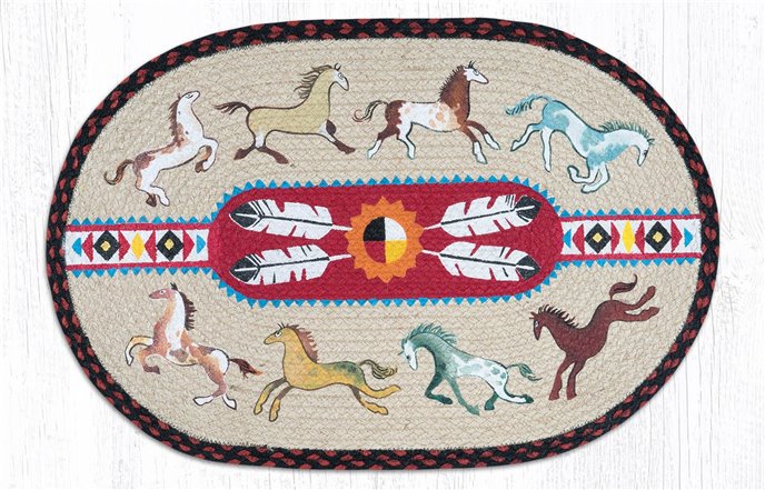Native Horses Oval Braided Rug 20"x30" Thumbnail