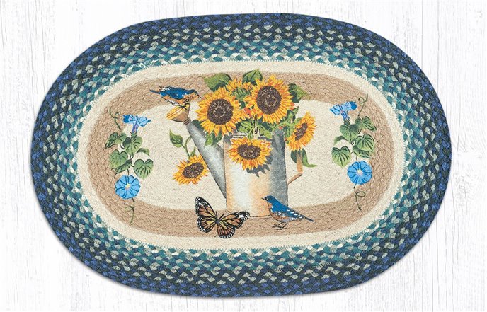 Sunflower Water Can Oval Braided Rug 20"x30" Thumbnail