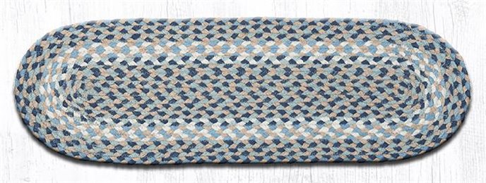 Blue/Natural Oval Braided Stair Tread 27"x8.25" Thumbnail