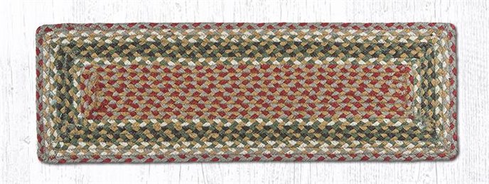 Olive/Burgundy/Gray Rectangle Braided Stair Tread 27"x8.25" Thumbnail