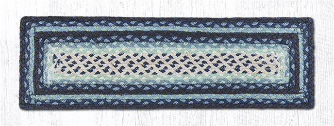 Blueberry/Cream Rectangle Braided Stair Tread 27"x8.25" Thumbnail