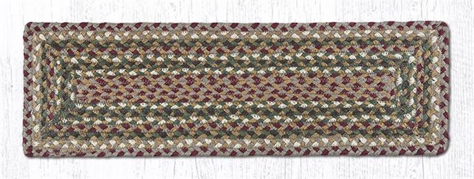 Olive/Burgundy/Gray Rectangle Braided Stair Tread 27"x8.25" Thumbnail
