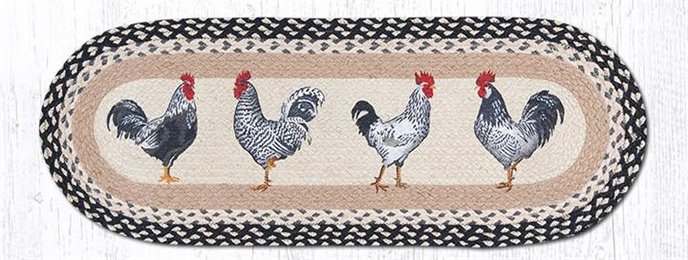 Roosters Oval Braided Table Runner 13"x36" Thumbnail